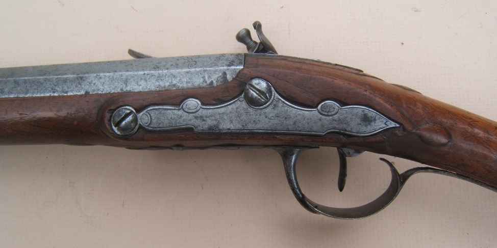 A VERY FINE QUALITY & RARE FRENCH ROCOCO CHILDS FLINTLOCK FOWLER w/ OWNER EMBOSSED/BRANDED STOCK, ca. 1750 view 4