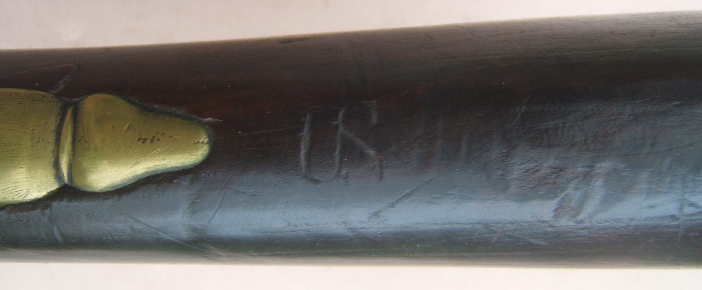 A VERY GOOD & RARE 2X US SURCHARGED AMERICAN REVOLUTIONARY WAR PERIOD AMERICAN-ASSEMBLED LONGLAND PATTERN/1st MODEL BROWN BESS COS MUSKET w/ DUBLIN CASTLE LOCK, ca. 1777 view 5