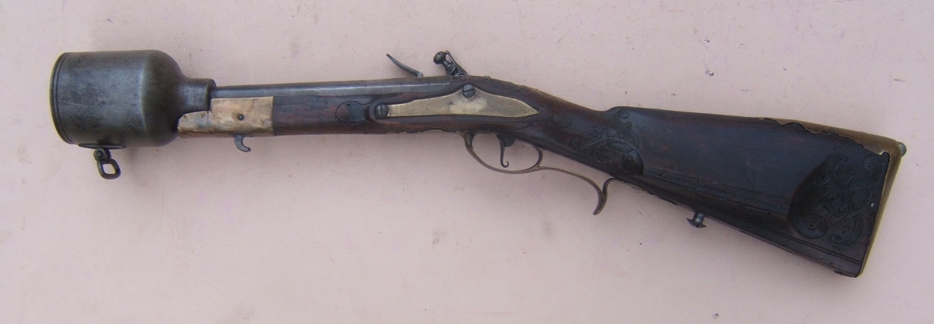 A VERY RARE REVOLUTIONARY WAR PERIOD MID-18th CENTURY GERMANIC FLINTLOCK OFFICER'S-GRADE GRENADE-LAUNCHER, ca. 1760 view 2