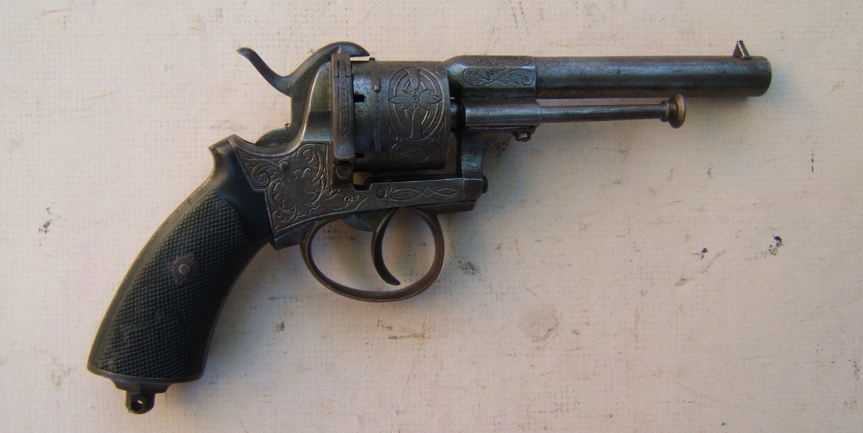 A VERY FINE QUALITY AMERICAN CIVIL WAR PERIOD ENGRAVED LEFAUCHEUX PIN-FIRE BELT MODEL REVOLVER, ca. 1860s view 1
