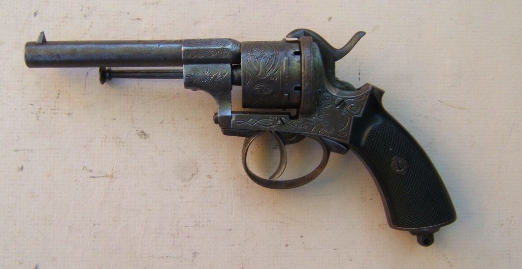 A VERY FINE QUALITY AMERICAN CIVIL WAR PERIOD ENGRAVED LEFAUCHEUX PIN-FIRE BELT MODEL REVOLVER, ca. 1860s view 2