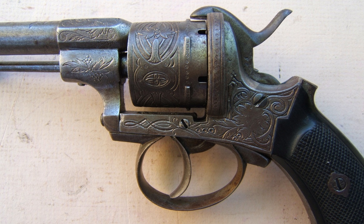 A VERY FINE QUALITY AMERICAN CIVIL WAR PERIOD ENGRAVED LEFAUCHEUX PIN-FIRE BELT MODEL REVOLVER, ca. 1860s view 3