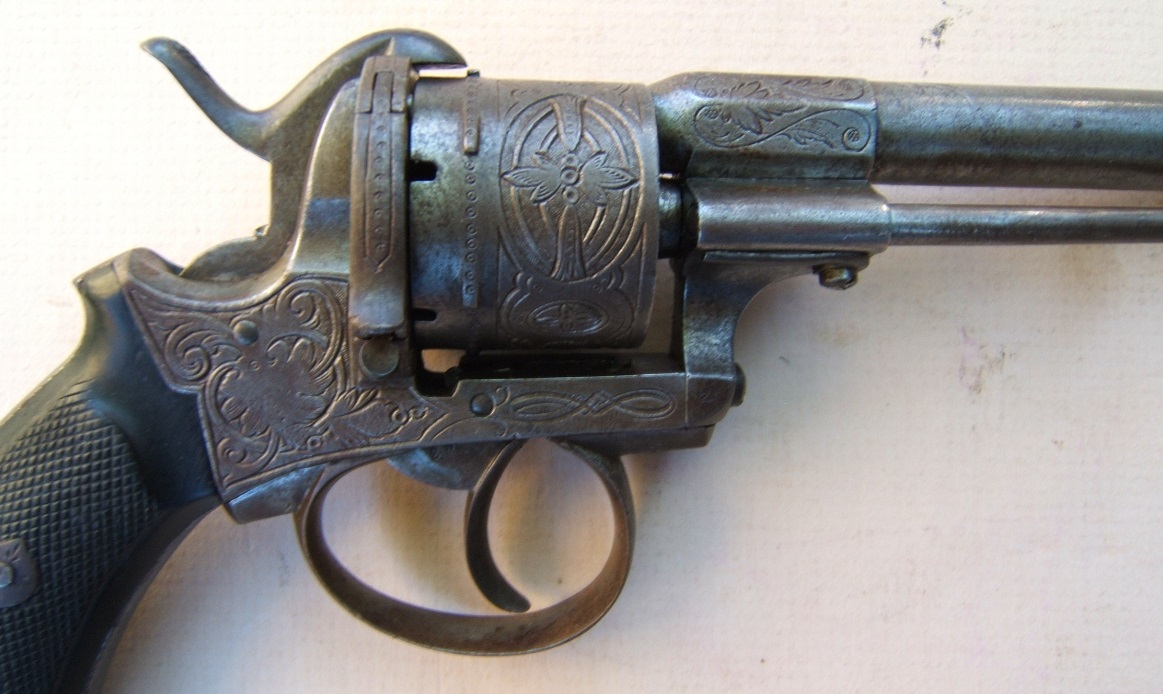 A VERY FINE QUALITY AMERICAN CIVIL WAR PERIOD ENGRAVED LEFAUCHEUX PIN-FIRE BELT MODEL REVOLVER, ca. 1860s view 4