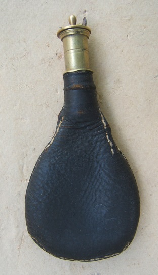 A GOOD MID 19TH CENTURY LEATHER SHOT FLASK, ca. 1860 view 1