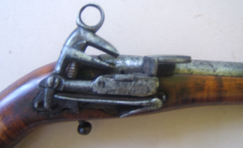 A VERY GOOD COSSACK (RUSSIAN) BURLWOOD STOCK BALL-BUTT MIQUELET HOLSTER PISTOL, ca. 1780-1800 view3