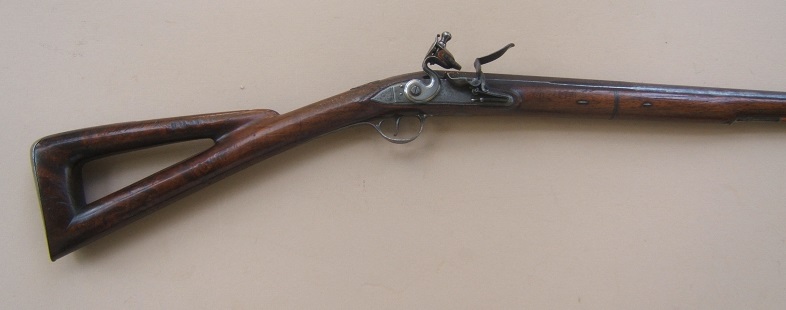 AN UNUSUAL SKELETON-STOCK ENGLISH FLINTLOCK TAKE-DOWN FOWLER, by �BATE�, ca. 1770 view 5