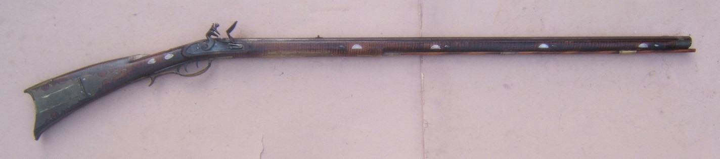  A VERY FINE QUALITY SILVER INLAYED FLINTLOCK PENNSYLVANIA/KENTUCKY RIFLE, BY 