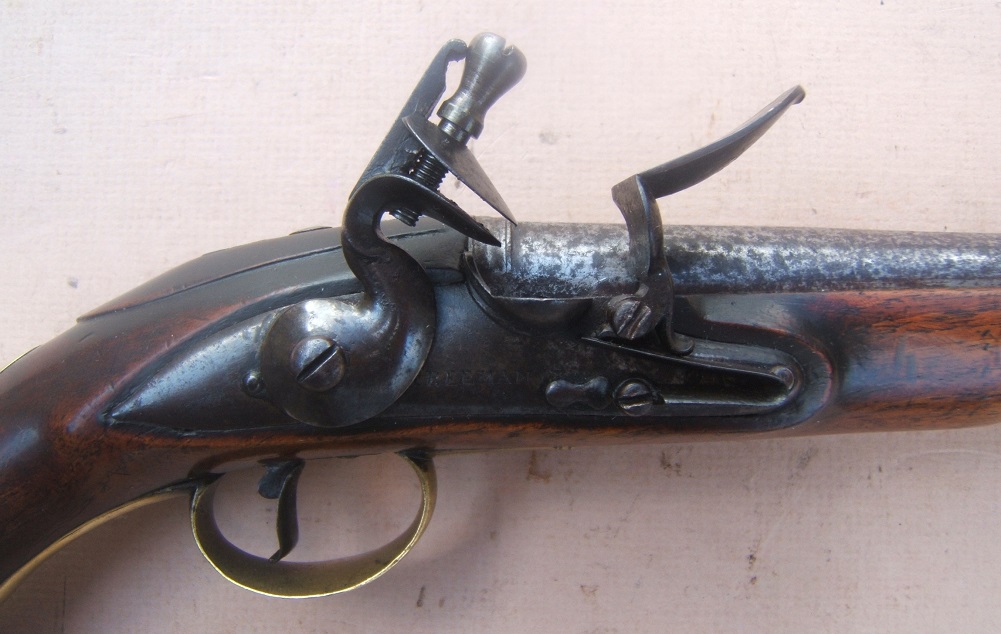 A VERY FINE & EARLY BRASS-MOUNTED COLONIAL PERIOD ENGLISH FLINTLOCK OFFICERS PISTOL, BY FREEMAN, ca. 1740 view 3