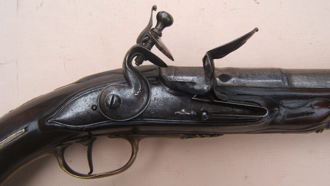 A VERY FINE LARGE-SIZE EARLY COLONIAL PERIOD ENGLISH BLUNDERBUSS PISTOL, BY 