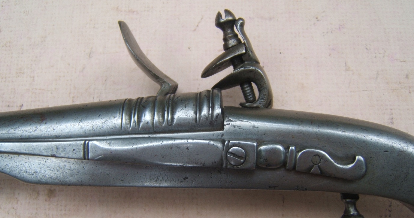 A VERY FINE & RARE AMERICAN REVOLUTIONARY WAR PERIOD ROYAL HIGHLAND REGIMENTALLY MARKED REGULATION-PATTERN �SCOTTISH� HIGHLAND ALL-STEEL FLINTLOCK OFFICER'S-GRADE BELT PISTOL, of 