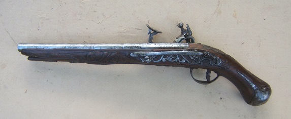 A VERY GOOD & RARE 17th CENTURY ITALIAN/BRESCIAN CHISELED-STEEL SNAPHANCE BELT PISTOL, ca. 1675 view 2