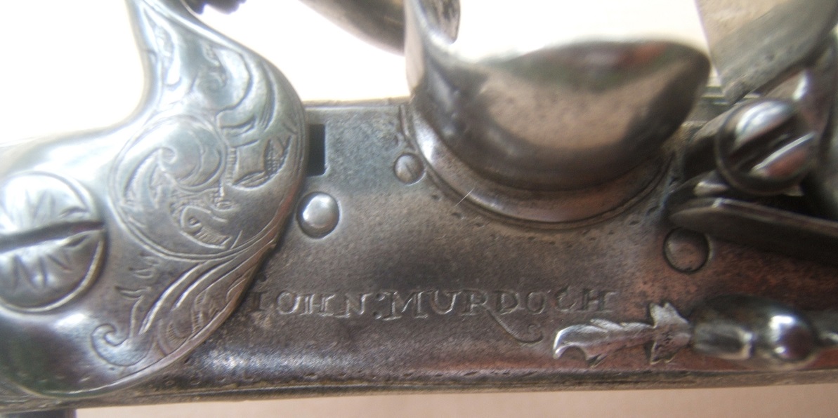 AN EXCELLENT/MUSEUM QUALITY AMERICAN REVOLUTIONARY WAR PERIOD LOBE-BUTT SCOTTISH ALL-STEEL FLINTLOCK BELT PISTOL, by I. MURDOCH, ca. 1770s view 3