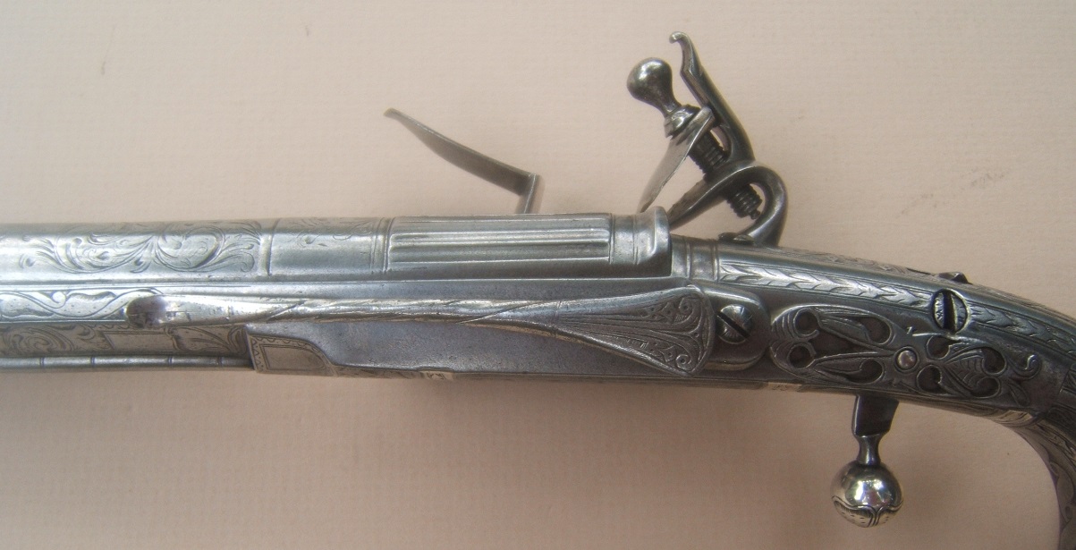 AN EXCELLENT/MUSEUM QUALITY AMERICAN REVOLUTIONARY WAR PERIOD LOBE-BUTT SCOTTISH ALL-STEEL FLINTLOCK BELT PISTOL, by I. MURDOCH, ca. 1770s view 5