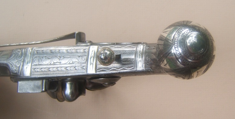 AN EXCELLENT/MUSEUM QUALITY AMERICAN REVOLUTIONARY WAR PERIOD LOBE-BUTT SCOTTISH ALL-STEEL FLINTLOCK BELT PISTOL, by I. MURDOCH, ca. 1770s view 6