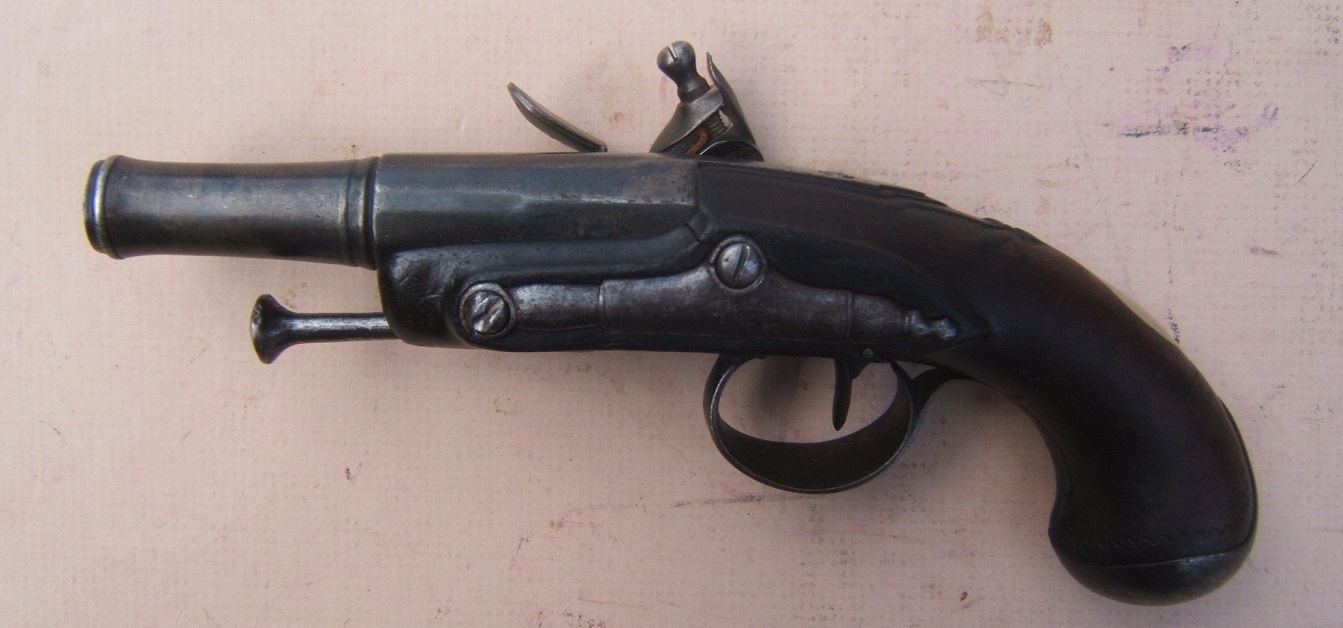 A VERY GOOD AMERICAN REVOLUTIONARY WAR PERIOD FRENCH FLINTLOCK GREATCOAT PISTOL, ca. 1770 view 2