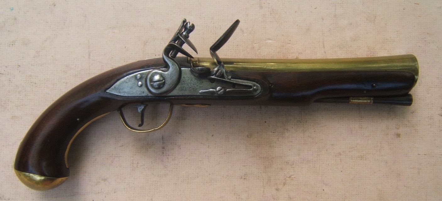 A FINE AMERICAN REVOLUTIONARY WAR PERIOD BRASS BARREL FLINTLOCK BLUNDERBUSS PISTOL, by 