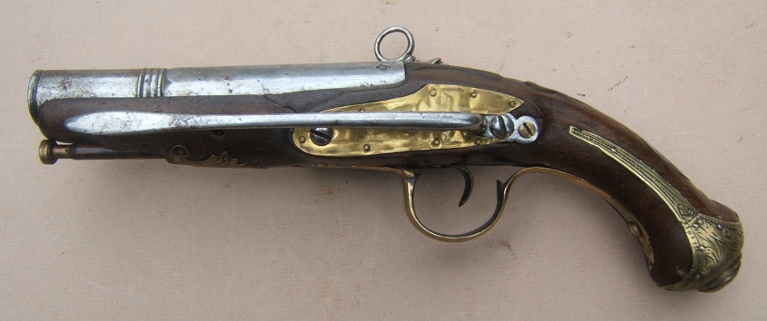 A MID-18th CENTURY SPANISH/SPANISH-COLONIAL MIQUELET OFFICERS LARGE/MUSKET-BORE BELT PISTOL, ca. 1770 view 2