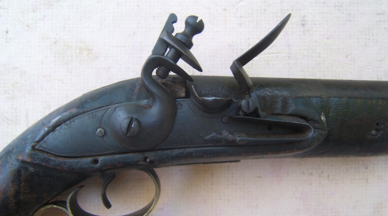 A VERY RARE COLONIAL/AMERICAN REVOLUTIONARY WAR PERIOD AMERICAN FLINTLOCK OFFICER�S PISTOL w/ TIGER MAPLE STOCK, ca. 1770 view 3