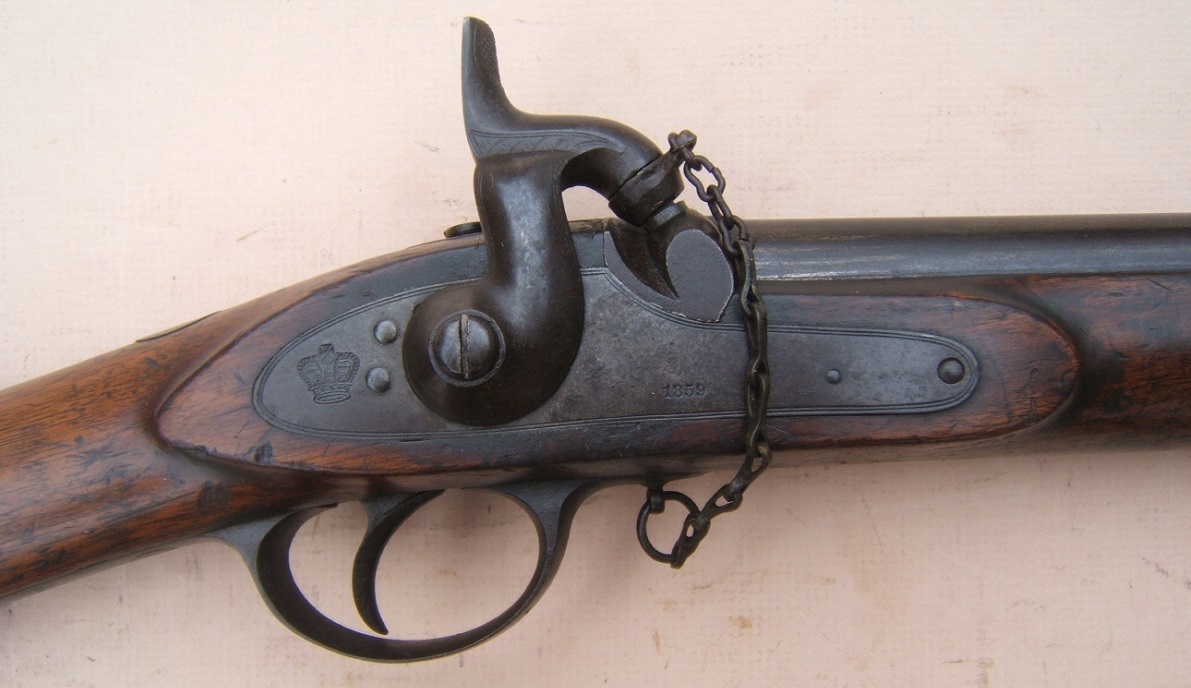 A VERY FINE AMERICAN CIVIL WAR IMPORT ENGLISH P. 1858 2-BAND ENFIELD RIFLED MUSKET, Dtd. 1859 view 3