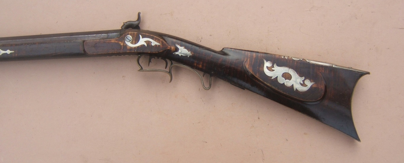 A VERY FINE QUALITY & HISTORIC SILVER-MOUNTED PRESENTATION HALFSTOCK PENNSYLVANIA/KENTUCKY PLAINS-TYPE RIFLE by J. EDMONDS, ca. 1845 view 5