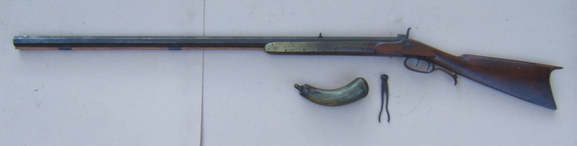 A VERY GOOD MAKER-SIGNED HALFSTOCK PERCUSSION PLAINS TYPE SQUIRREL RIFLE, by J. JOHNSON/GREAT WESTERN GUN WORKS ca. 1860s & ACCESSORIES view 2
