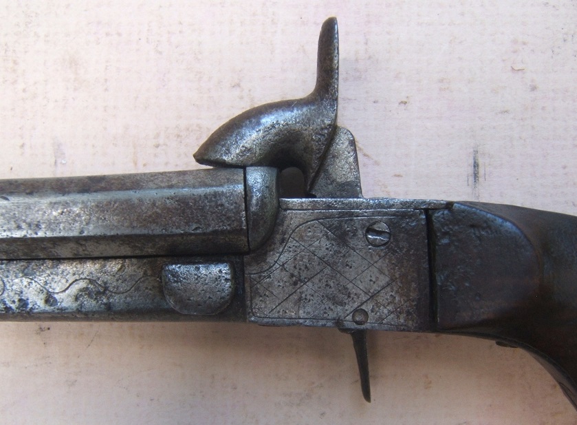 A GOOD 19TH CENTURY CONTINENTAL DOUBLE BARREL PIN-FIRE PISTOL, ca. 1860 view 4
