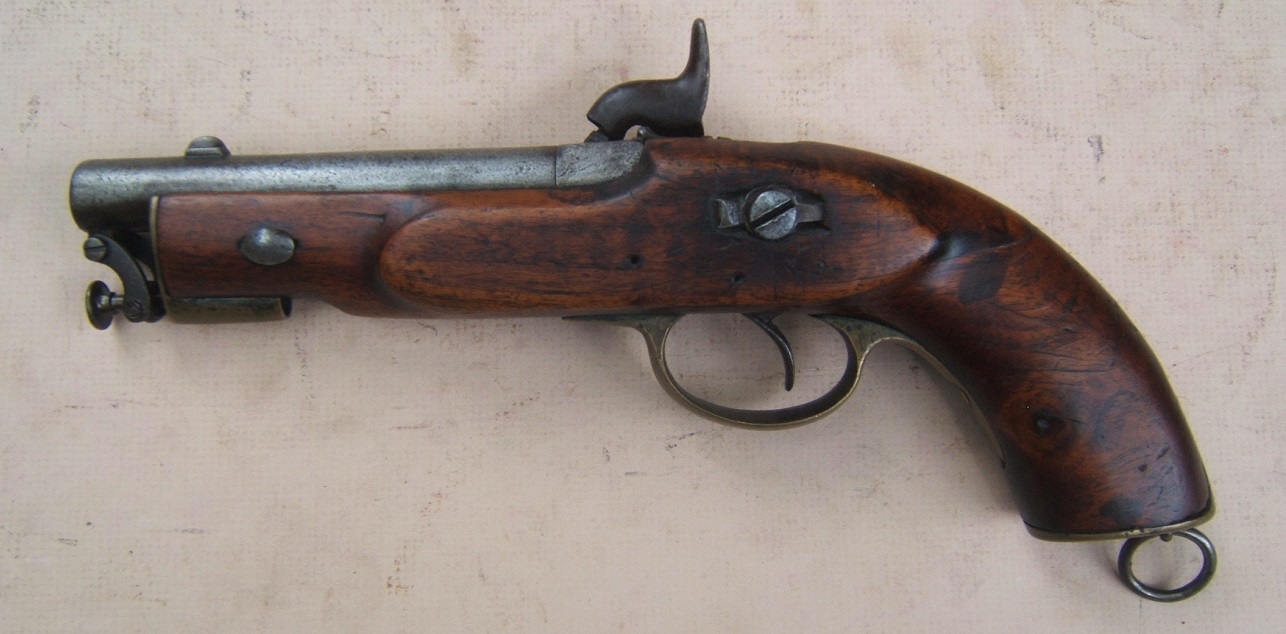 A VERY GOOD VICTORIAN PERIOD ENGLISH PATTERN 1842 “COAST GUARD SERVICES” PERCUSSION PISTOL, ca. 1850