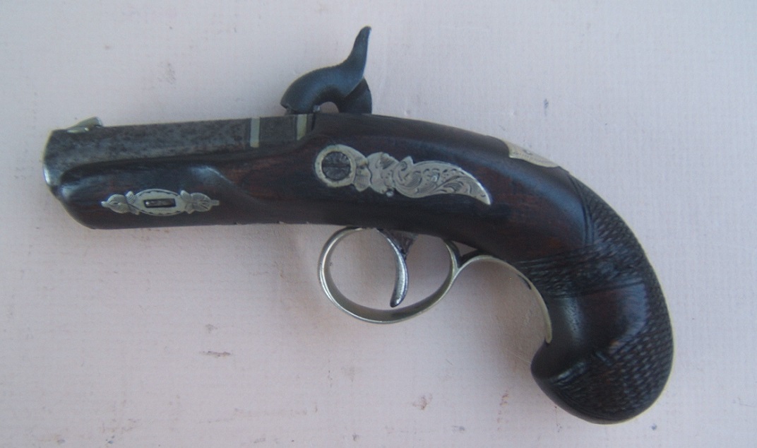  A FINE & RARE SILVER MOUNTED ORIGINAL HENRY DERINGER 