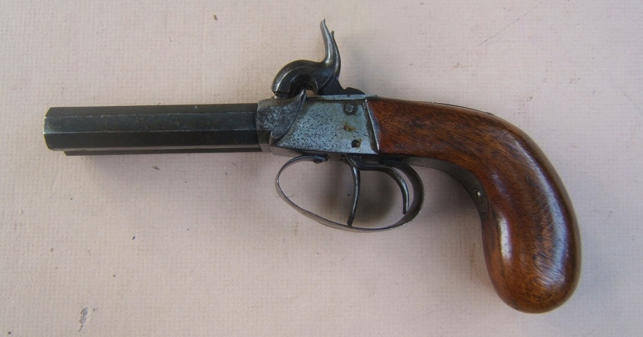 A VERY GOOD CONTINENTAL EUROPEAN DOUBLE BARREL PERCUSSION POCKET PISTOL, ca. 1850 view 2