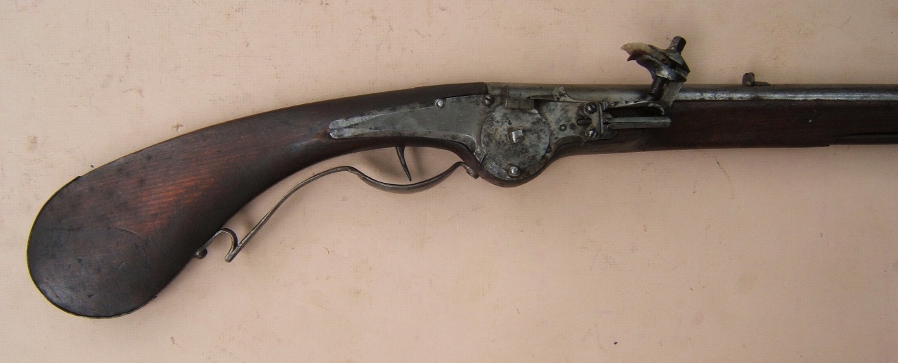 A VERY FINE & RARE EARLY 17th CENTURY/THIRTY YEAR WAR PERIOD DUTCH/GERMAN MILITARY PADDLE-BUTT WHEELOCK PETRONEL/CARBINE, ca. 1630 view 4