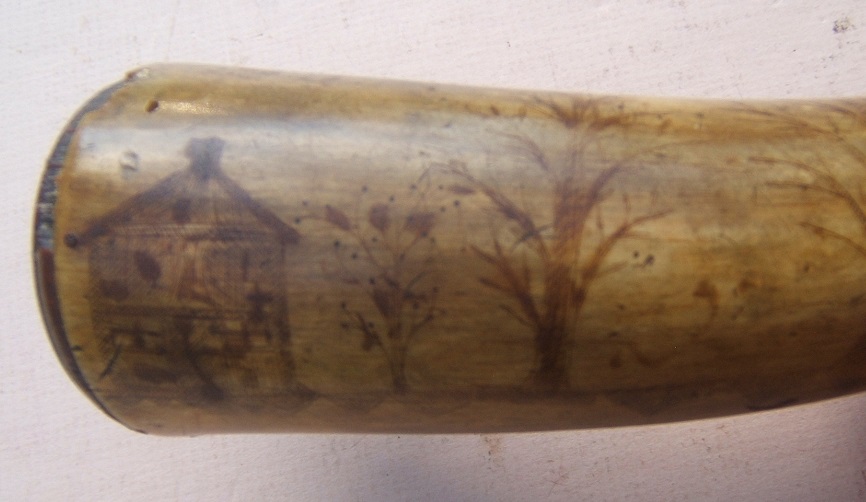 A FINE & UNTOUCHED AMERICAN REVOLUTIONARY WAR PERIOD AMERICAN POWDER HORN w/ ETCHED & ENGRAVED BODY, ca. 1770 view 3