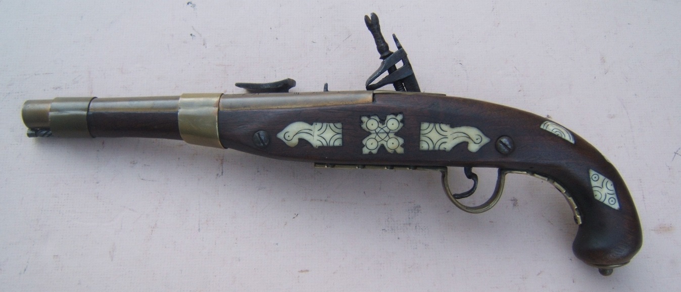 A FINE & SCARCE (CHRISTIAN OWNED/MADE?) BRASS BARREL NORTH AFRICAN (MOROCCAN/TUNISIAN/ALGERIAN) SNAPHANCE HOLSTER PISTOL, ca. 1850 view2
