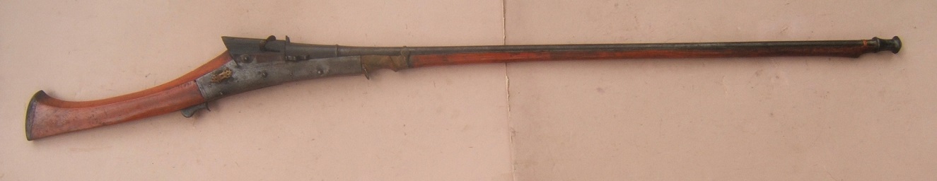 A FINE QUALITY EARLY 19TH CENTURY INDIAN MATCHLOCK MUSKET w/ RED CINNABAR LACQUERED 