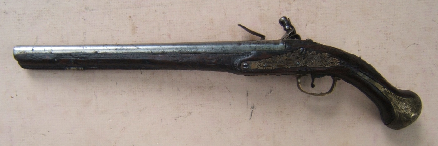 A FINE QUALITY LONG-BARREL OTTOMAN TURKISH FLINTLOCK HOLSTER PISTOL, ca. 1810 view2