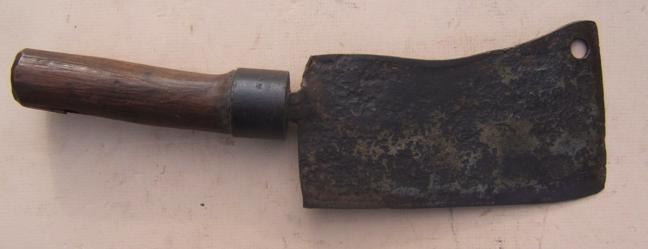 A VERY GOOD COLONIAL AMERICAN/REVOLUTIONARY WAR PERIOD LARGE-SIZE WROUGHT IRON MEAT CLEAVER, ca. 1770