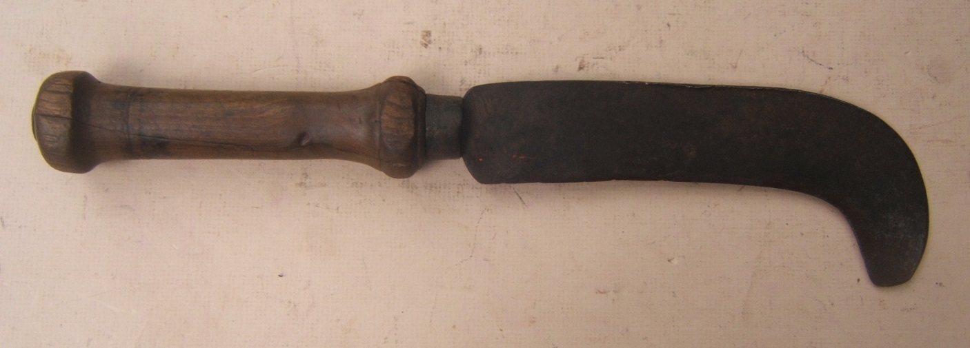 AN AMERICAN-MADE COLONIAL/REVOLUTIONARY WAR PERIOD FASCINE KNIFE WITH CARVED WOODEN GRIP, ca. 1760 (Ex. GEORGE C. NEUMANN COLLECTION) view1