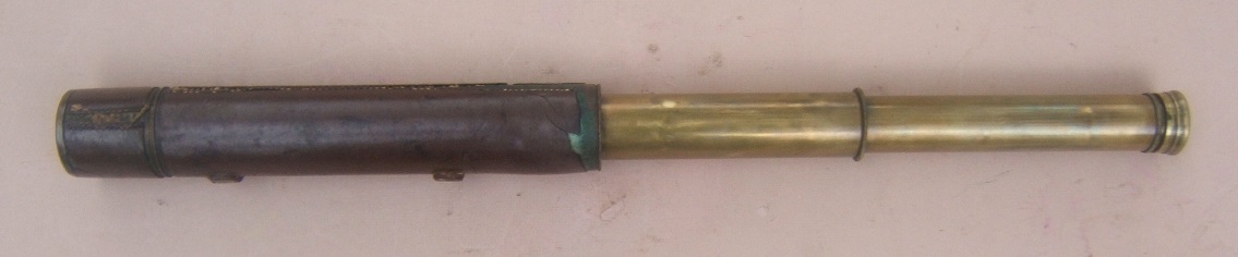 A FINE LATE 18TH CENTURY/GEORGIAN PERIOD ENGLISH-MADE OFFICERS TYPE MAHOGANY & BRASS TELESCOPE, ca. 1780 view2