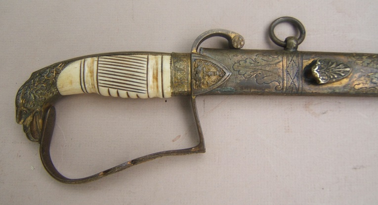 AN EARLY 19TH CENTURY AMERICAN REGULATION EAGLE HEAD INFANTRY OFFICERS SWORD & SCABBARD, ca. 1821 view 2