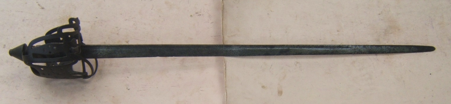 A VERY RARE & DESIRABLE FRENCH & INDIAN/AMERICAN REVOLUTIONARY WAR SCOTTISH ROYAL HIGHLAND REGIMENT INFANTRY-TYPE BASKET-HILT BACKSWORD, BY 