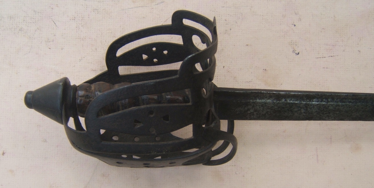 A VERY RARE & DESIRABLE FRENCH & INDIAN/AMERICAN REVOLUTIONARY WAR SCOTTISH ROYAL HIGHLAND REGIMENT INFANTRY-TYPE BASKET-HILT BACKSWORD, BY 
