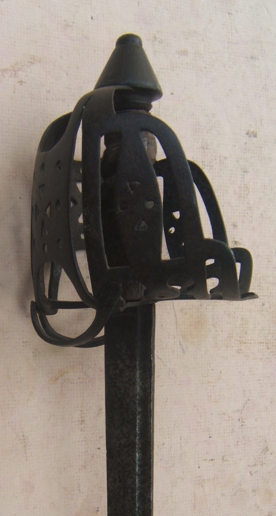 A VERY RARE & DESIRABLE FRENCH & INDIAN/AMERICAN REVOLUTIONARY WAR SCOTTISH ROYAL HIGHLAND REGIMENT INFANTRY-TYPE BASKET-HILT BACKSWORD, BY 